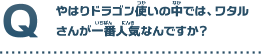 やはりドラゴン使いの中では、ワタルさんが一番人気なんですか？