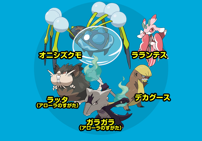 見た目に個体差があるポケモン ぬしポケモン とじる アローラ地方の試練の最後には 強大なポケモンである ぬしポケモン が待っている ぬしポケモン は 同種と比べてもひときわ体が大きく 特別なオーラを身にまとっている このオーラの正体は