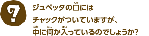 ジュペッタの口にはチャックがついていますが、中に何か入っているのでしょうか？